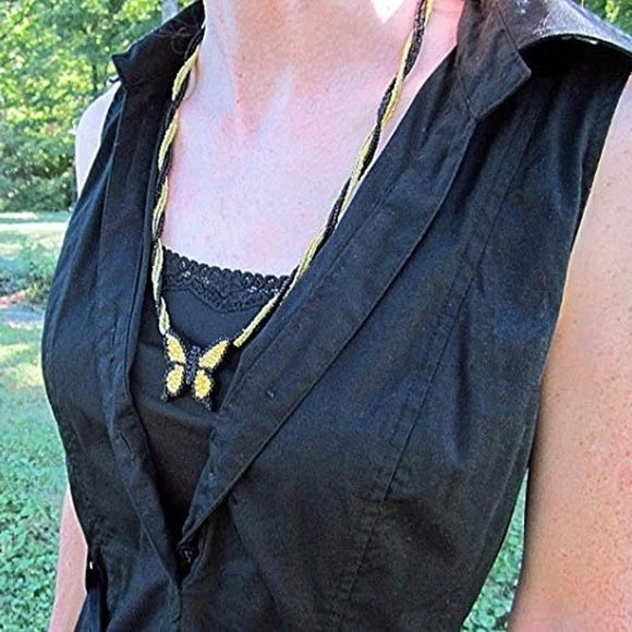 Wooden Beaded Butterfly Necklace handmade handcrafted - Picture 1 of 7